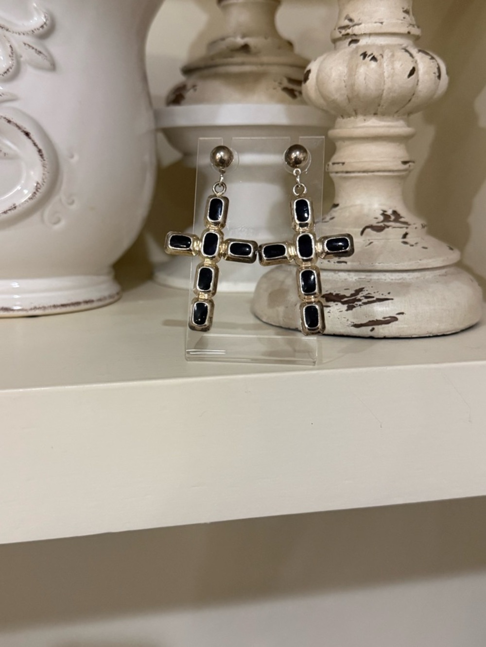 Vintage Large Silver Metal Cross Earrings